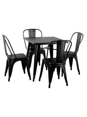 Set Tavolo e Sedie Industry in Metallo Design Industriale (Vintage Nero, Tavolo e 4 Sedie) 