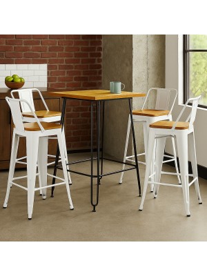 Vista ambientata Set industry bianco in metallo con sgabelli in metallo con seduta in legno colore Bianco design industriale Totò Piccinni