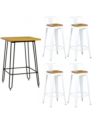 Set industry bianco in metallo con sgabelli in metallo con seduta in legno colore Bianco design industriale Totò Piccinni