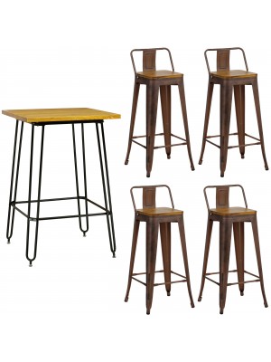 Set industry bianco in metallo con sgabelli in metallo con seduta in legno colore Bronzo design industriale Totò Piccinni