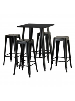 Set Tavolo e Sgabello Industry in Metallo Design Industriale (Nero, Tavolo e 4 Sgabelli)