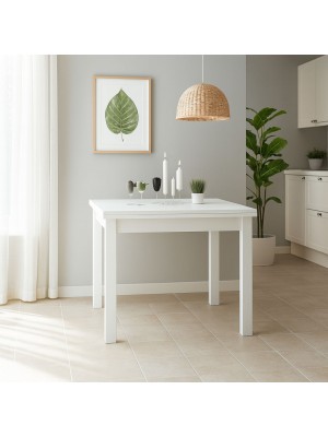 Vista ambientata Tavolo in legno colore Bianco Frassino con apertura a libro modello Firenze Totò Piccinni