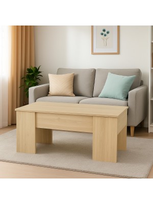 Vista ambientata Tavolino moderno da salotto con piano elevabile in legno colore Olmo Perla modello Coffee Totò Piccinni