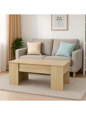 Vista ambientata Tavolino moderno da salotto con piano elevabile in legno colore Rovere modello Coffee Totò Piccinni