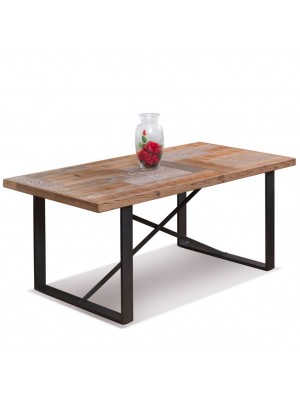 Tavolo con Struttura in ferro e piano decorato in legno effetto industrial vintage (180 X 90 X 75h)