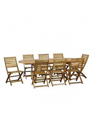 Set tavolo allungabile 180/240x100x74 in legno d' ACACIA da giardino più 8 Sedie A