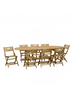 Set tavolo allungabile 180/240x100x74 in legno d' ACACIA da giardino più 8 Sedie B