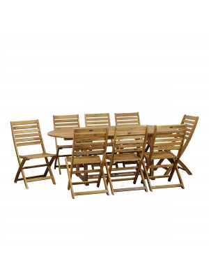 Set tavolo allungabile 150/200x100x74 in legno d' ACACIA da giardino più 8 Sedie A