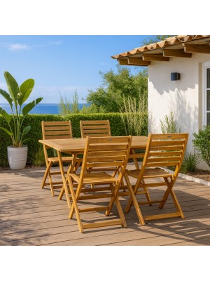 Set tavolo pieghevole 140x80x71,5 in legno d' ACACIA da giardino più 4 Sedie A