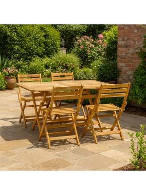Vista ambientata Set tavolo pieghevole 140  in legno D'Acacia da giardino con 4 sedie B Totò Piccinni