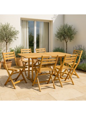 Vista ambientata Set tavolo rettangolare 150  in legno D'Acacia da giardino con 6 sedie B Totò Piccinni