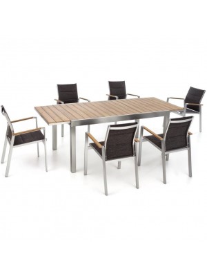 Set Tavolo e 6 Poltrone KEY WEST in alluminio e piano in Polywood color Teak