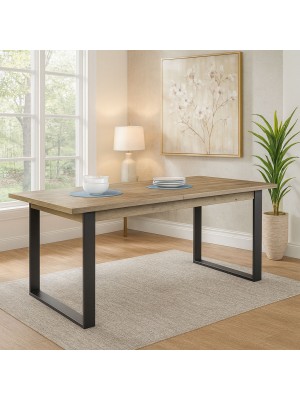 Vista ambientata Tavolo allungabile in legno colore Rovere Artisan con gambe in ferro Totò Piccinni