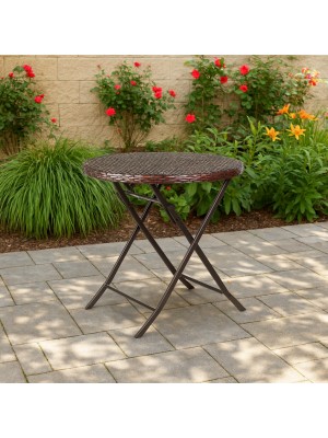 Vista ambientata Tavolo in Polyrattan da giardino colore Marrone Totò Piccinni