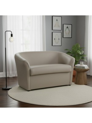 vista ambientata divano a pozzetto 2 posti imbottita in ecopelle tortora chiaro Totò Piccinni