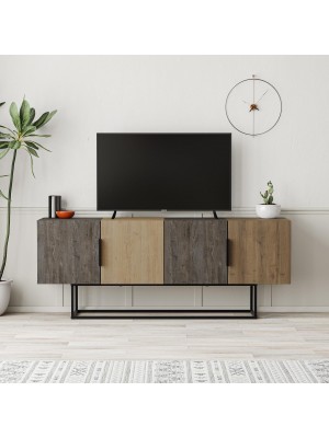 Mobile Porta Tv 140x37,5 cm in legno rovere fumo, naturale, rovere antico - NARCISO (Multicolor A)