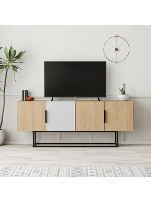 Mobile Porta Tv 140x37,5 cm in legno - NARCISO (Naturale/Bianco)