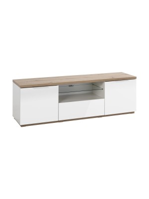 mobile porta tv bianco laccato/rovere riviera vista diagonale