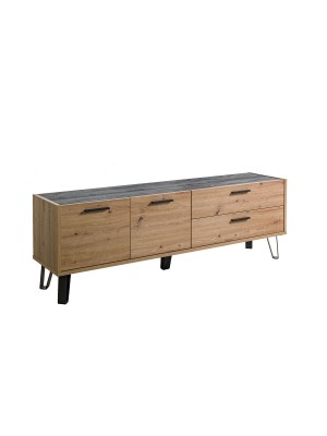 mobile porta tv moderno nero chalet/rovere miele vista diagonale 