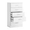 Vista diagonale con cassetti aperti Comò in legno colore Bianco con 5 cassetti design moderno Totò Piccinni