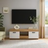 Vista ambientata Porta tv moderno in legno colore "Bianco Matt/Rovere" modello Silene Totò Piccinni