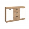 Vista diagonale Credenza moderna in legno colore "Bianco Matt/Rovere Naturale" modello Silene Totò Piccinni