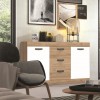 Vista ambientata Credenza da soggiorno in legno colore "Bianco Matt/Rovere Naturale" modello Silene Totò Piccinni