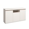 Vista diagonale Credenza moderna in legno colore "Bianco Matt/Rovere Naturale" modello Antares Totò Piccinni