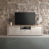 vista ambientata frontale mobile porta tv in legno 2 ante e 1 cassetto made in italy rovere meringa/rovere cadice modello Icaro Totò Piccinni