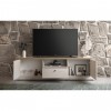 vista ambientata frontale con ante aperte mobile porta tv in legno 2 ante e 1 cassetto made in italy rovere meringa/rovere cadice modello Icaro Totò Piccinni