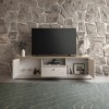 vista ambientata frontale con ante aperte mobile porta tv in legno 2 ante e 1 cassetto made in italy rovere meringa/rovere cadice modello Icaro Totò Piccinni