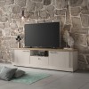 vista ambientata diagonale mobile porta tv in legno 2 ante e 1 cassetto made in italy rovere meringa/rovere cadice modello Icaro Totò Piccinni