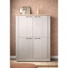 vista ambientata frontale mobile alto in legno con 4 ante made in italy rovere meringa/rovere cadice modello Icaro Totò Piccinni