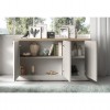 vista ambientata frontale con ante aperte madia in legno con 3 ante made in italy rovere meringa/rovere cadice modello Icaro Totò Piccinni