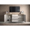 vista ambientata frontale con ante aperte madia in legno 2 ante e 3 cassetti made in italy rovere meringa/rovere cadice modello Icaro Totò Piccinni