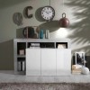 madia in legno con 3 ante e 4 vani made in italy bianco lucido/cemento