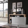 madia in legno con 3 ante e 4 vani made in italy bianco lucido/ossido