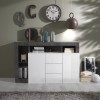 madia in legno 2 ante 3 cassetti e 4 vani made in italy bianco lucido/cemento