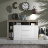 madia in legno 2 ante 3 cassetti e 4 vani made in italy bianco luciso/pero