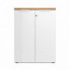 Vista frontale Mobile armadietto basso con serratura e 2 ante colore "bianco lucido/rovere cadiz" modello Kreo Totò Piccinni