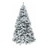 Foto di un albero di natale artificiale molto folto realistico innevato con floccatura di fiocchi di neve bianco e verde Kettinson Slim Xone