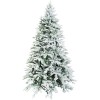 Foto di un albero di natale artificiale innevato realistico folto in PE real touch con floccatura di fiocchi di neve bianco e verde Romanov Xone