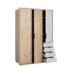 Vista diagonale Armadio classico in legno colore "Rovere Artisan/Grigio Laccato" con 3 ante e 4 cassetti modello Aura Totò Piccinni