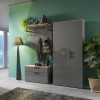 Vista ambientata Armadio guardaroba in legno colore "Grigio Laccato/Rovere Miele" 2 ante e 6 ripiani modello Zenit Totò Piccinni