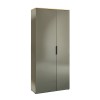 Vista diagonale Armadio guardaroba in legno colore "Grigio Laccato/Rovere Miele" 2 ante e 6 ripiani modello Zenit Totò Piccinni