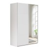 Vista diagonale con ante chiuse Armadio moderno in legno struttura Bianco con 2 ante scorrevoli, 1 Bianco Opaco e 1 a Speccio modello Sliding Totò Piccinni