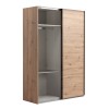 Vista diagonale con anta aperta Armadio in legno struttura Rovere Artisan con 2 ante scorrevoli, 1 Rovere Artisan e 1 a specchio modello Sliding Totò Piccinni