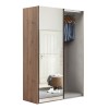 Vista diagonale con anta aperta Armadio ante scorrevoli  in legno struttura Rovere Artisan con 2 ante scorrevoli, 1 Rovere Artisan e 1 a specchio modello Sliding Totò Piccinni