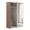 Vista diagonale con anta aperta Armadio in legno struttura Rovere Artisan con 2 ante scorrevoli,1 Bianco Lucido e 1 a specchio  modello Sliding Totò Piccinni