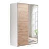 Vista diagonale Armadio in legno struttura Bianca con due ante scorrevoli, 1 Rovere Artisan e 1 a Specchio modello Sliding Totò Piccinni
